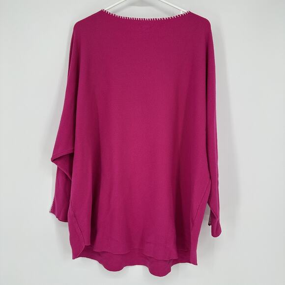 Aaeda Sweater Womens 2X Pink Pullover White Trim Stitch Dolman Sleeve Oversized - Picture 8 of 10